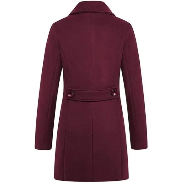 Women Elegant Double Breasted OverCoat Burgundy