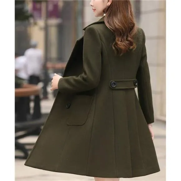 Women Elegant Double Breasted OverCoat Green