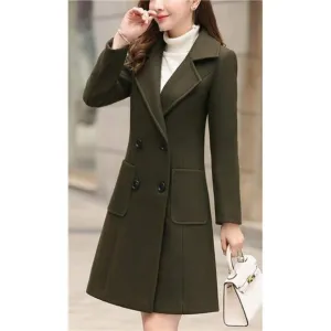Women Elegant Double Breasted OverCoat Green