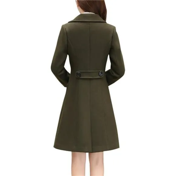 Women Elegant Double Breasted OverCoat Green