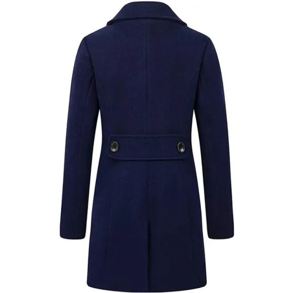 Women Elegant Double Breasted OverCoat Navy Blue