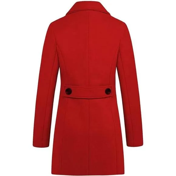 Women Elegant Double Breasted OverCoat Red