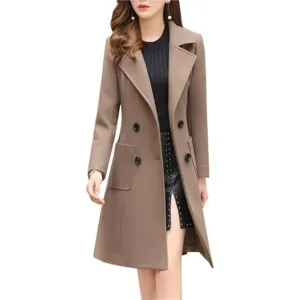 Women Elegant Double Breasted Trend Coat Brown