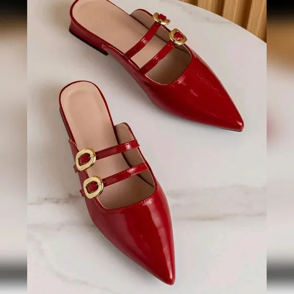 Women Flat Loafers Half Slippers Pointed Toe Mary Jane Mule Shoes