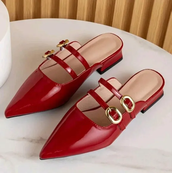 Women Flat Loafers Half Slippers Pointed Toe Mary Jane Mule Shoes
