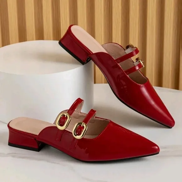 Women Flat Loafers Half Slippers Pointed Toe Mary Jane Mule Shoes
