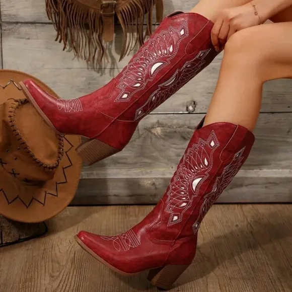 Women Knee-High Knight Boots, 2024 Autumn New Genuine Leather Pointed-Toe Americ