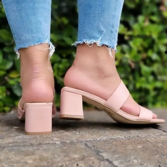 Women' Mauve Square Sole Double Strap Chunky Heel Sandals