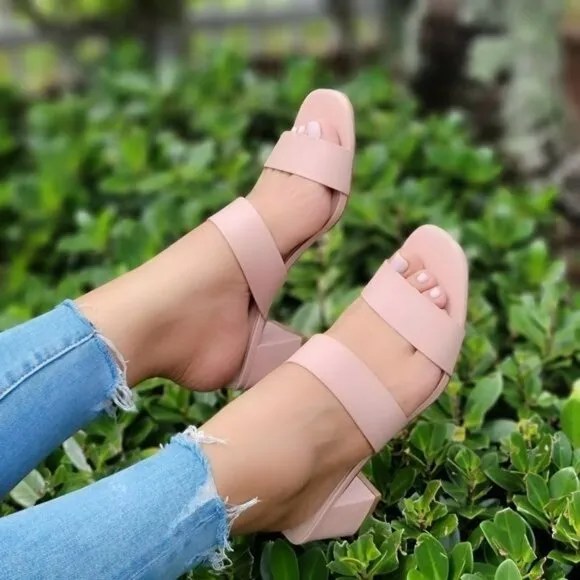 Women' Mauve Square Sole Double Strap Chunky Heel Sandals