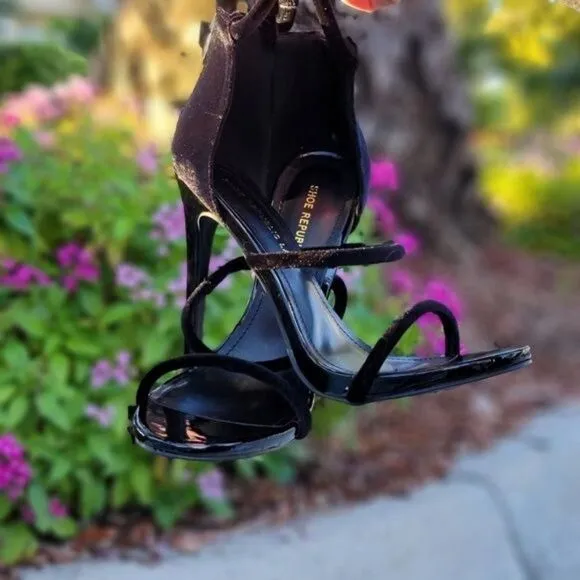 Women's Black Triple Strap High Heel Sandals