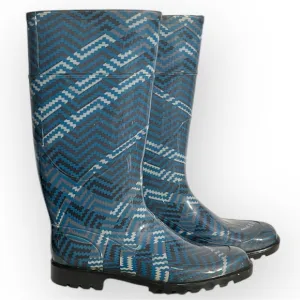 Women’s Burberry Check Print Blue Rain Boots Wellies, EU size 39. US size 9