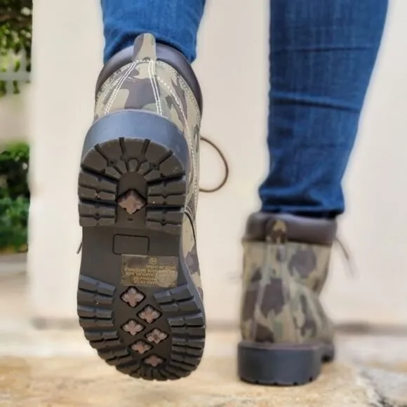 Women's Camouflage Combat Lace-up Ankle Boots Low Heel