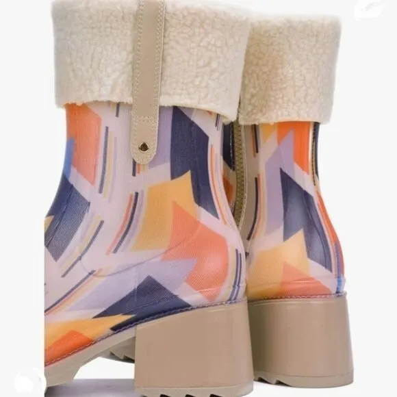 Womens Chunky Block Heel Ankle Boots‎ Print Color