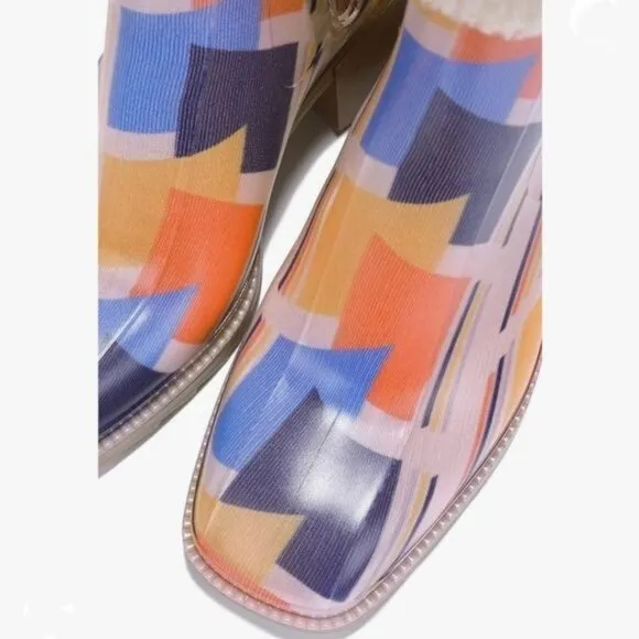 Womens Chunky Block Heel Ankle Boots‎ Print Color