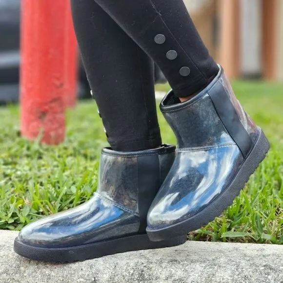 Womens Clear Black Color Ankle Comfort Boots
