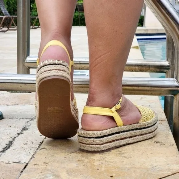 Women's Espadrille Wedge Sandal Yellow Woven Color