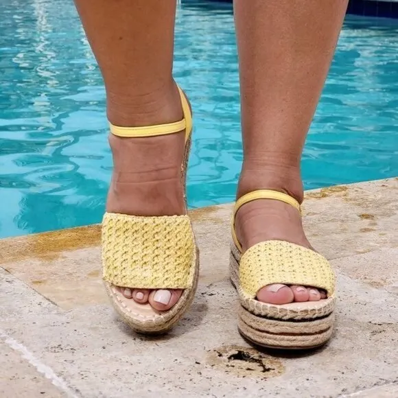 Women's Espadrille Wedge Sandal Yellow Woven Color
