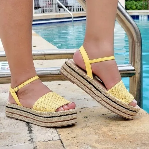 Women's Espadrille Wedge Sandal Yellow Woven Color