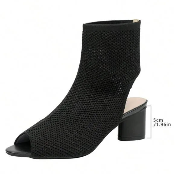 Women's Fabric Peep Toe High Heel Boots With Chunky Heel And Elastic Material