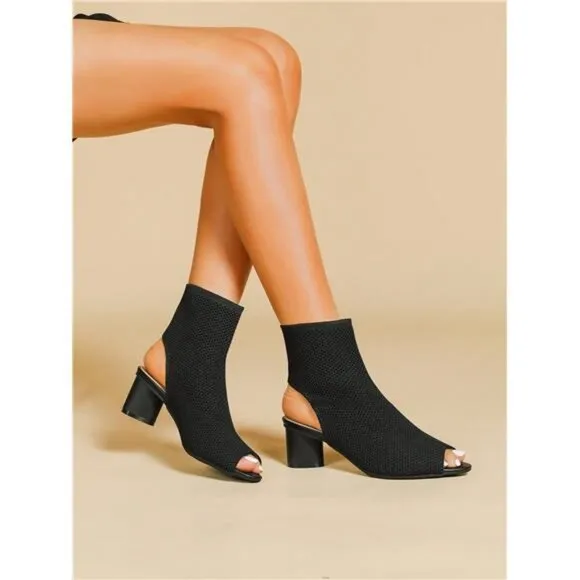 Women's Fabric Peep Toe High Heel Boots With Chunky Heel And Elastic Material