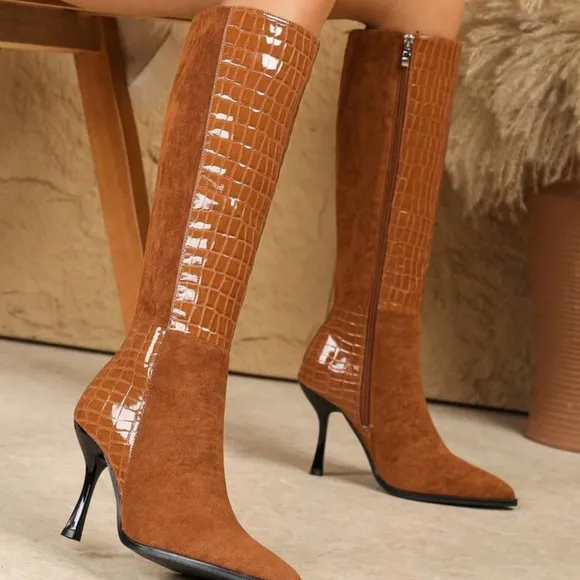 Women's Fashion Over-The-Knee High Heel Boots, Zipper Closure, Casual Walking