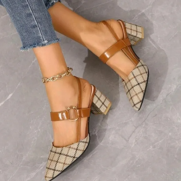 Women's Fashionable Square Fabric Material Peep Toe Chunky High Heels Sandals