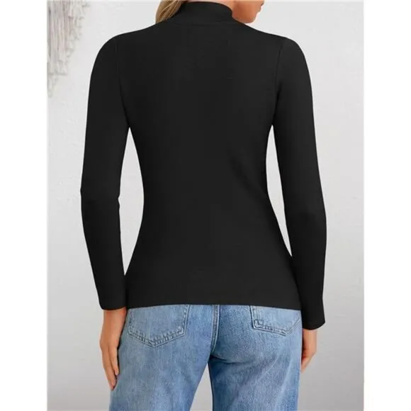 Women's Fleece Sherpa Lined Sweater Thermal Shirts Long Sleeve Pullover, Black