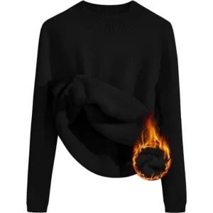 Women's Fleece Sherpa Lined Sweater Thermal Shirts Long Sleeve Pullover, Black