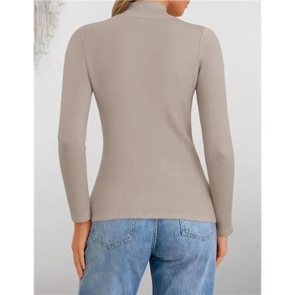 Women's Fleece Sherpa Lined Sweater Thermal Shirts Long Sleeve Pullover, Oats