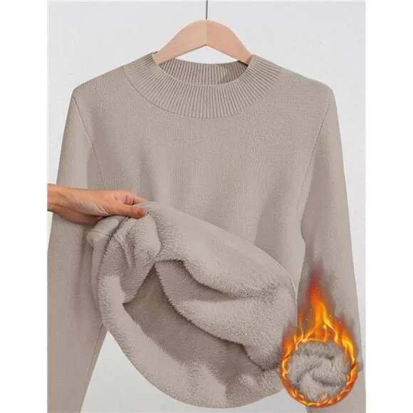 Women's Fleece Sherpa Lined Sweater Thermal Shirts Long Sleeve Pullover, Oats