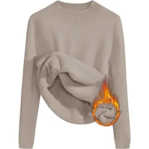 Women's Fleece Sherpa Lined Sweater Thermal Shirts Long Sleeve Pullover, Oats