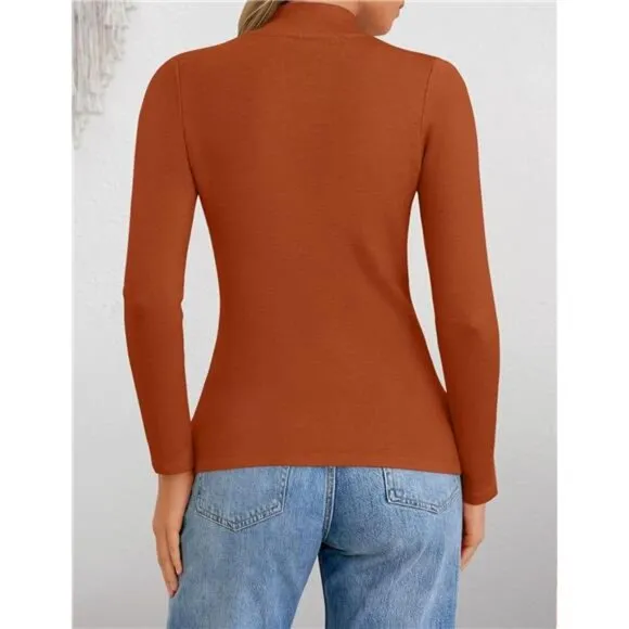Women's Fleece Sherpa Lined Sweater Thermal Shirts Long Sleeve Pullover, Rust