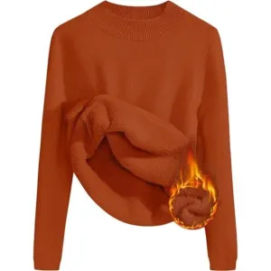 Women's Fleece Sherpa Lined Sweater Thermal Shirts Long Sleeve Pullover, Rust