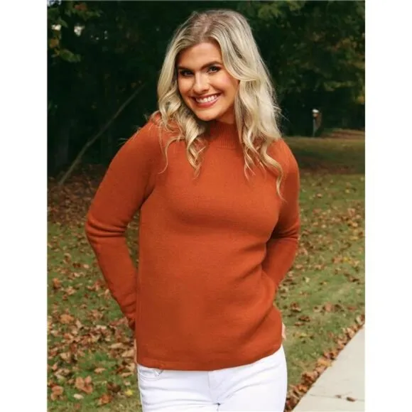 Women's Fleece Sherpa Lined Sweater Thermal Shirts Long Sleeve Pullover, Rust
