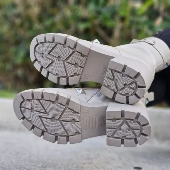 Women's‎ Grey Pyramid Stud Ankle Combat Boot