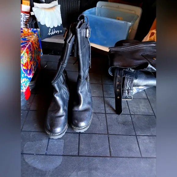 Womens Harley Davidson Black Leather Boots, Sz 9 Mid Calf Gently Worn