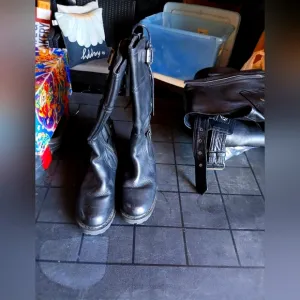 Womens Harley Davidson Black Leather Boots, Sz 9 Mid Calf Gently Worn
