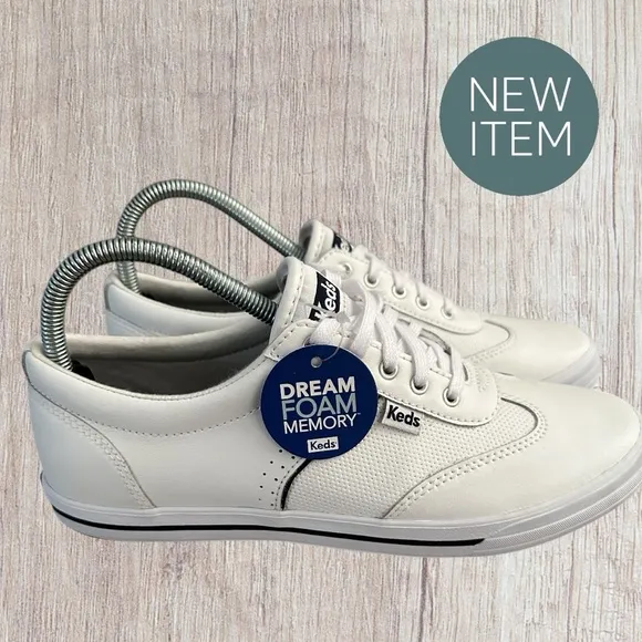 Women’s Keds Courty Core Lace Up White Leather Sneaker, Size 8 1/2. Brand New!