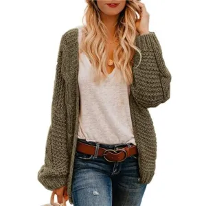 Women's Open Front Long Sleeve Chunky Knit Cardigan Sweaters Loose Outwear Coat