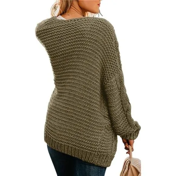 Women's Open Front Long Sleeve Chunky Knit Cardigan Sweaters Loose Outwear Coat
