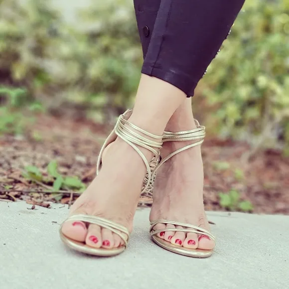Women's Open Toe Strappy High Heels Sandals Ligth Gold Color