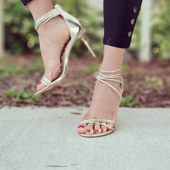 Women's Open Toe Strappy High Heels Sandals Ligth Gold Color