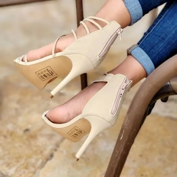 Women's Open Toe Strappy High Heels Sandals Natural Color