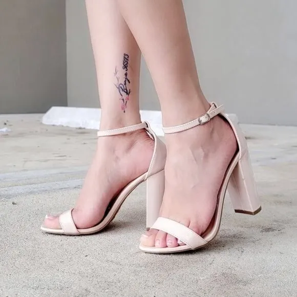 Women's Pat Ankle Strap Block Heel Dress Sandals Nude Color