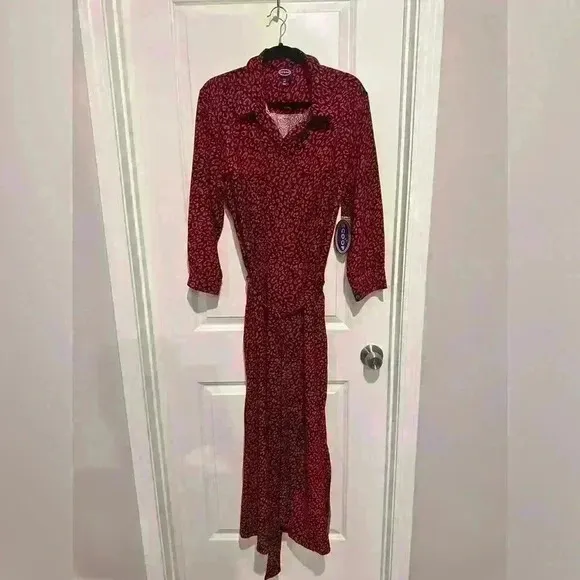 WOMENS SCOOP ANIMAL PRINT BELTED MAXI SHIRT DRESS, RED/NAVY Sz XXL(20)