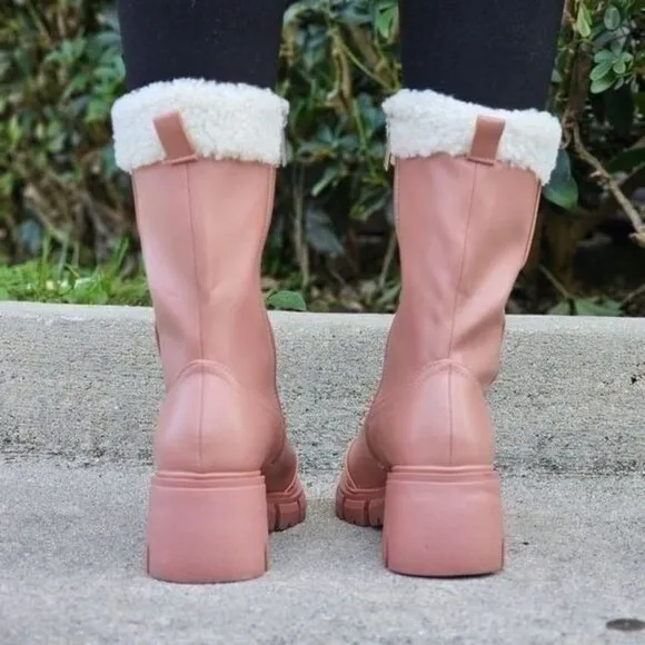 Women's Sherpa Faux Fur Ankle Boot Blush Color