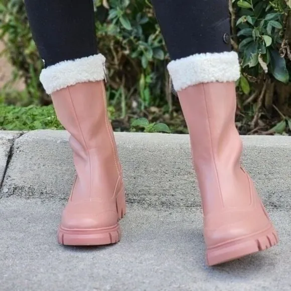 Women's Sherpa Faux Fur Ankle Boot Blush Color