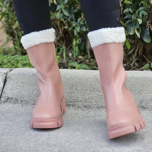 Women's Sherpa Faux Fur Ankle Boot Blush Color