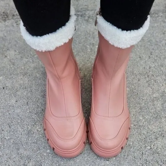 Women's Sherpa Faux Fur Ankle Boot Blush Color
