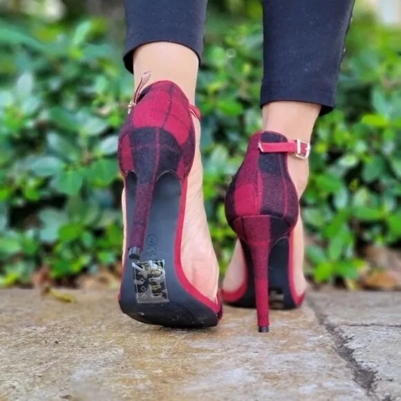 Women's‎ Suede Strappy Ankle High Heel Sandals Wine Color